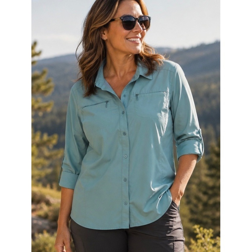 REI Green Sahara Long Sleeve Hiking Shirt XL Ventilated Button Up Utility